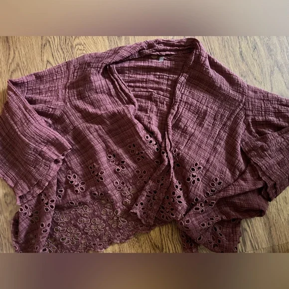 FREE PEOPLE Amaira Kimono gauze M/L Floral $128 Lace Trim Open Front Cardigan - Picture 6 of 12